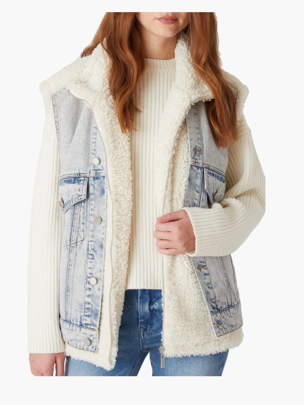 Blanknyc Denim & High Pile Fleece Trucker Vest
